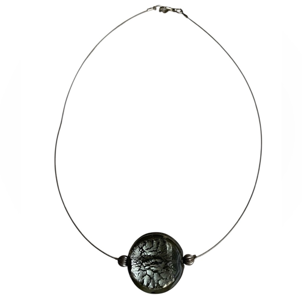 Murano Art Glass Necklace – Silver Foil Italian Glass Statement Piece